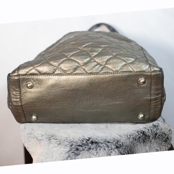 Chi By Carlos Falchi Italian Lamb Leather Shoulder Bag Gold Bronze Large - Picture 10 of 14